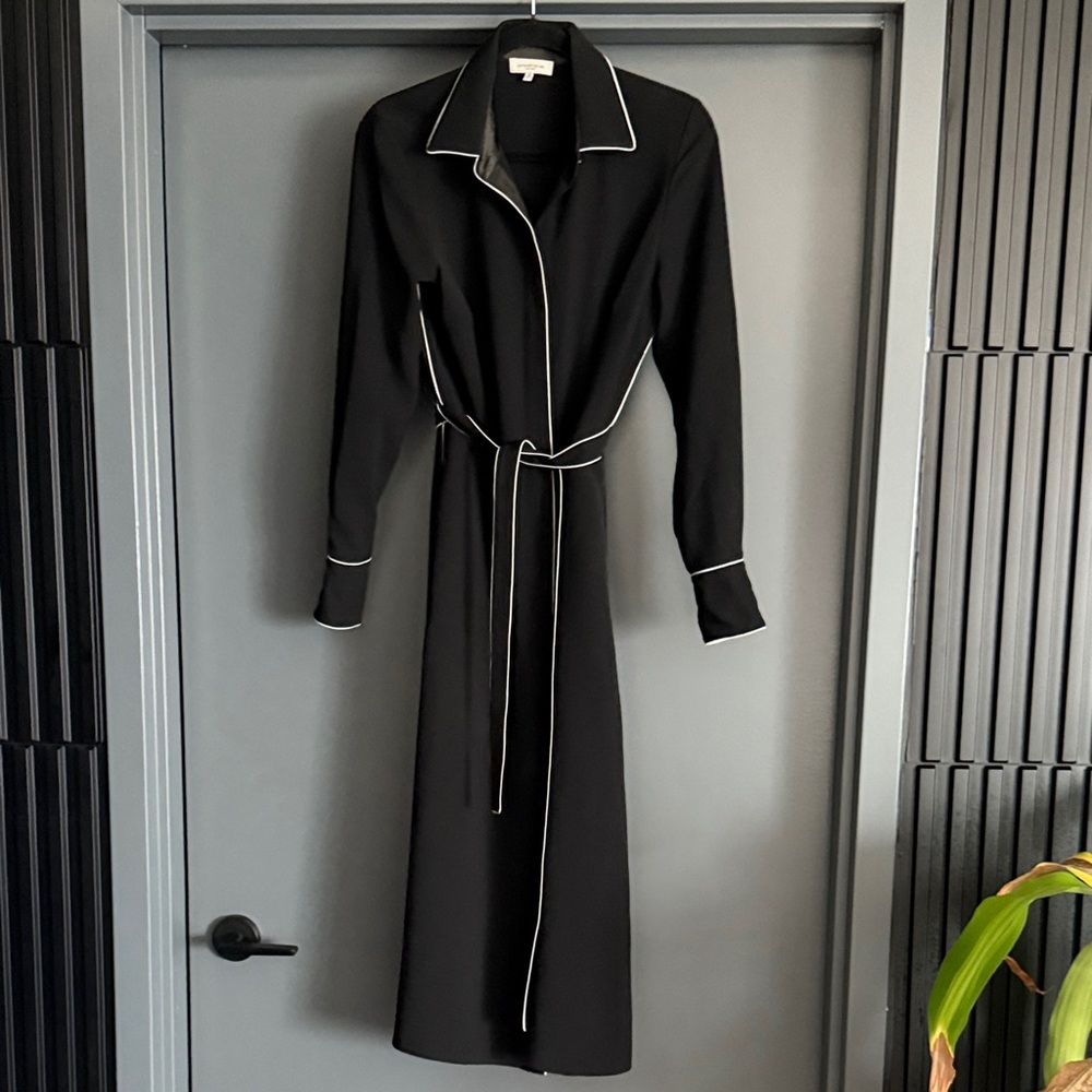 Lafayette 148 New York Black Dress with White Accents